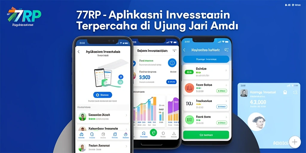 Antarmuka aplikasi 77RP menampilkan fitur investasi yang lengkap dan intuitif.