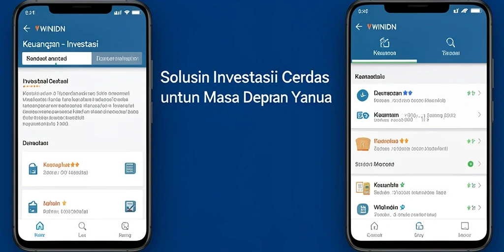 Screenshot aplikasi WINIDN menampilkan fitur investasi yang lengkap.