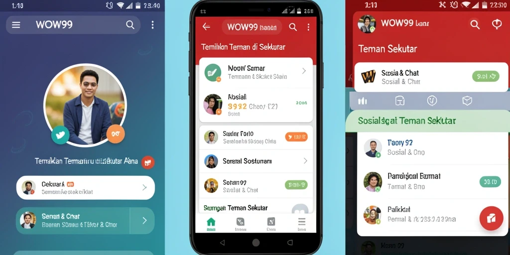 Tampilan antarmuka pengguna WOW99 untuk mencari teman sekitar.