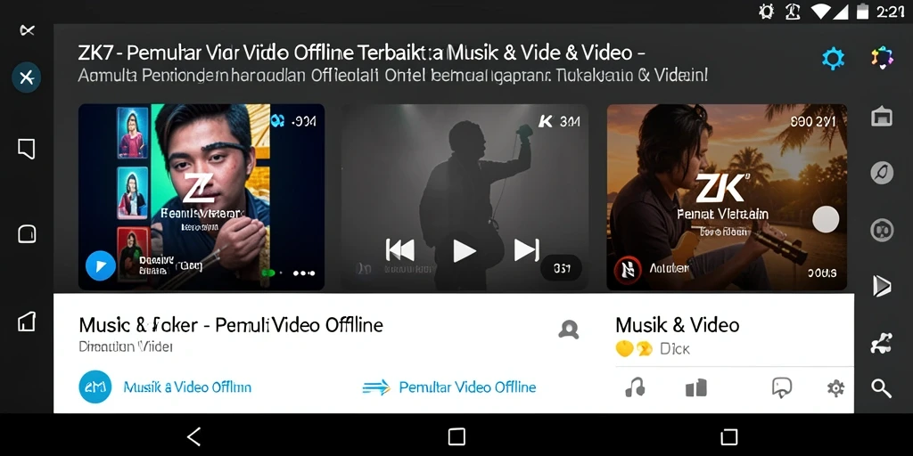 Tampilan antarmuka ZK7 saat memutar video offline dengan berbagai fitur.